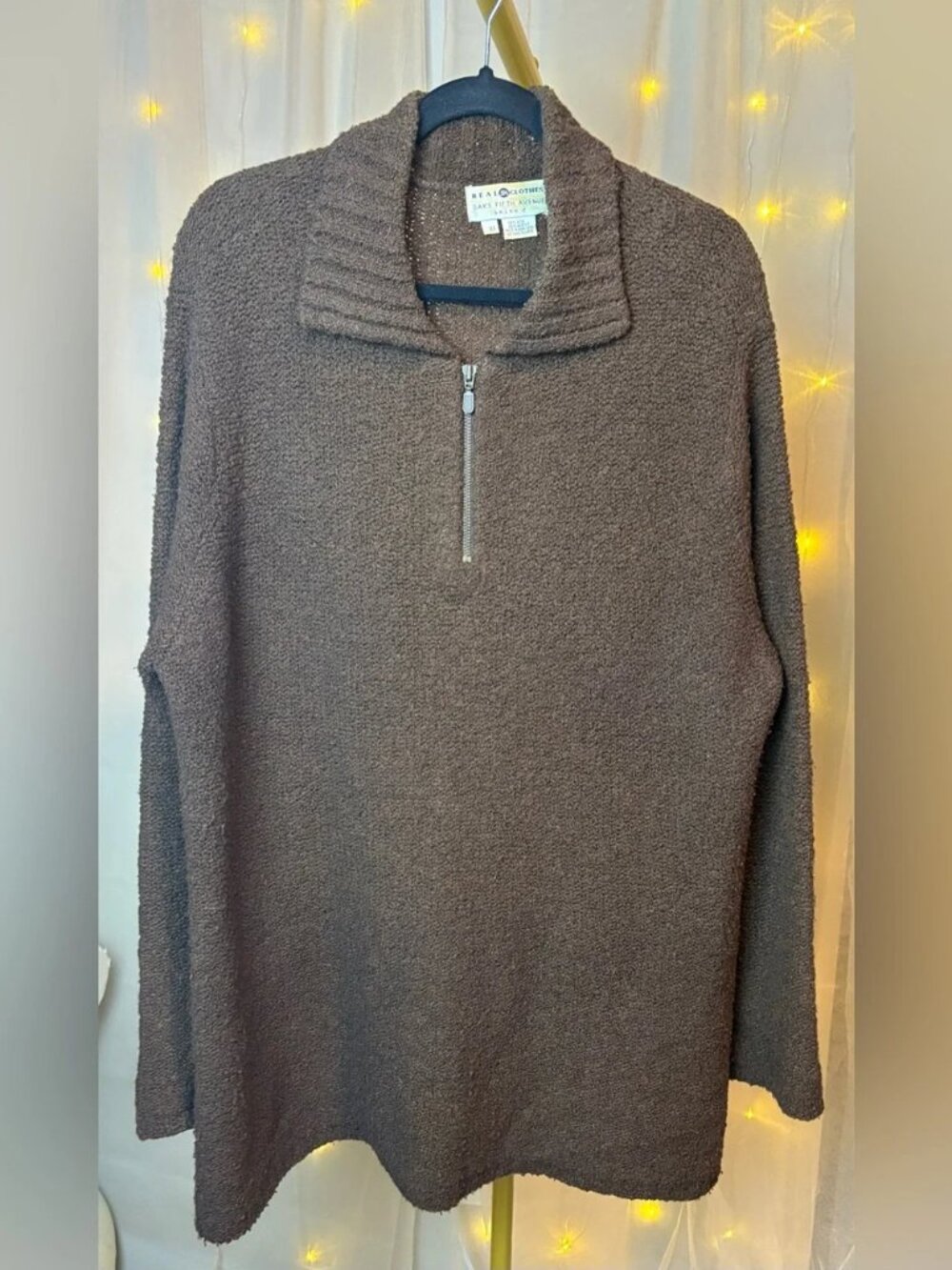 Vintage Saks Fifth Avenue Real Clothes Men's Brown Shawl-Collar Zip Sweater 1X